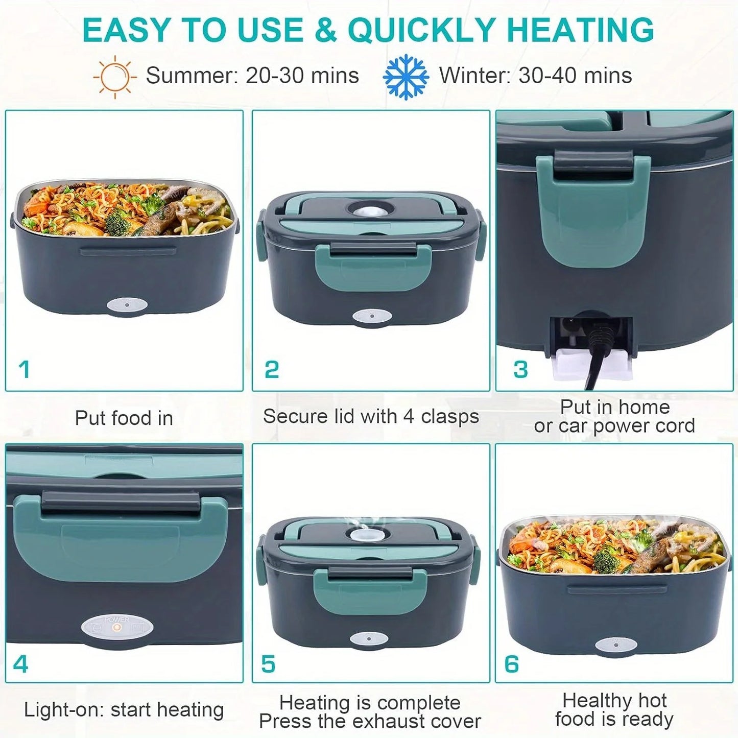 1.5 L 60W Electric Lunch Box Food Warmer Portable Food Heater