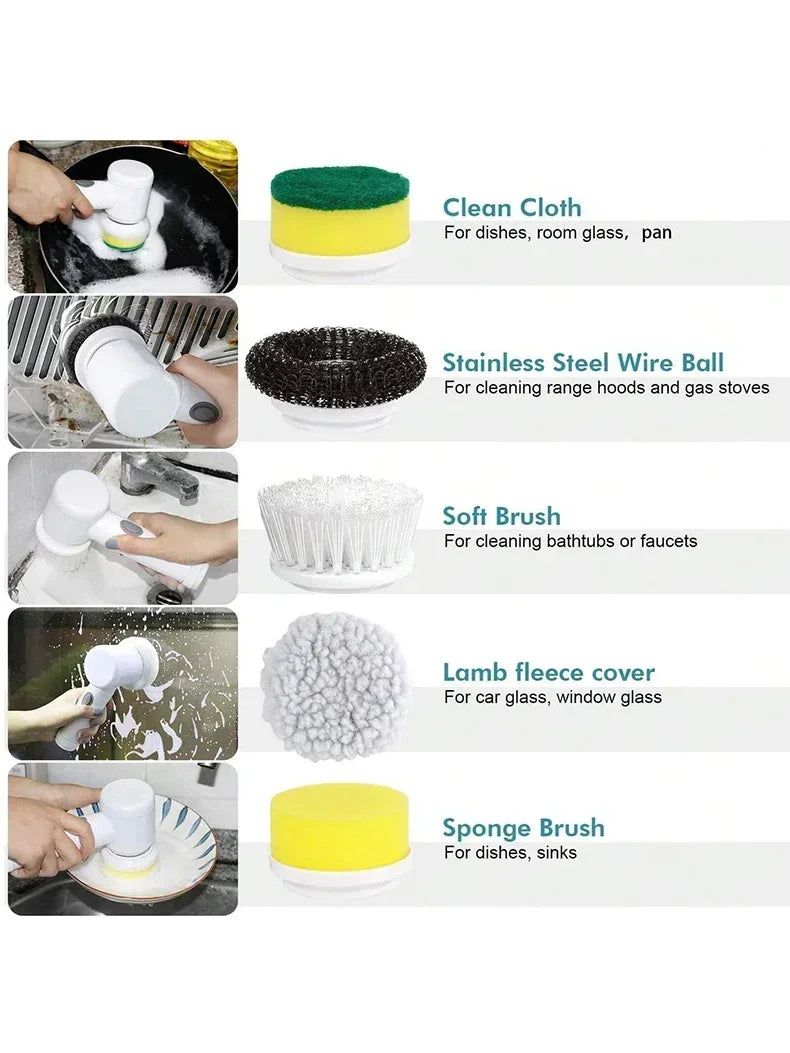 Electric Spin Scrubber Cordless Spin Scrubber with 5 Replaceable Brush Heads