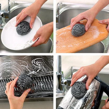 New Steel Wire Ball for Pot Pans Dishes Rust Remover Stainless Steel Cleaning Balls Kitchen Dishwashing Cleaner Brush Scrubbers