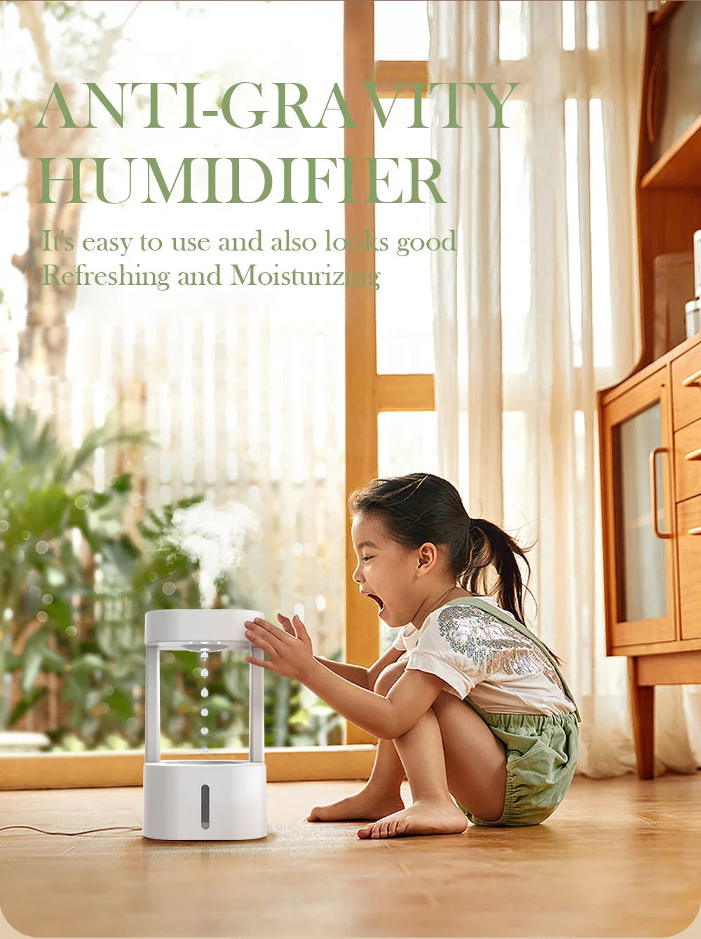 Anti-Gravity Drip Humidifier, LED Colorful Night Light Remote Control