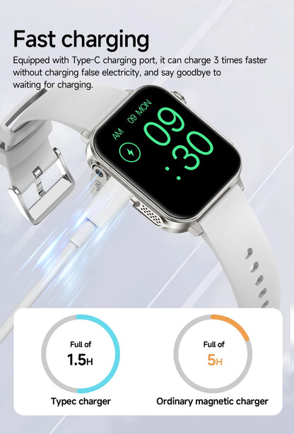 LIGE 1.83" HD Screen Smart Watch Men BT Call type-c Fast Charging New Watches IP67 Waterproof Sports Health Monitor Smartwatches