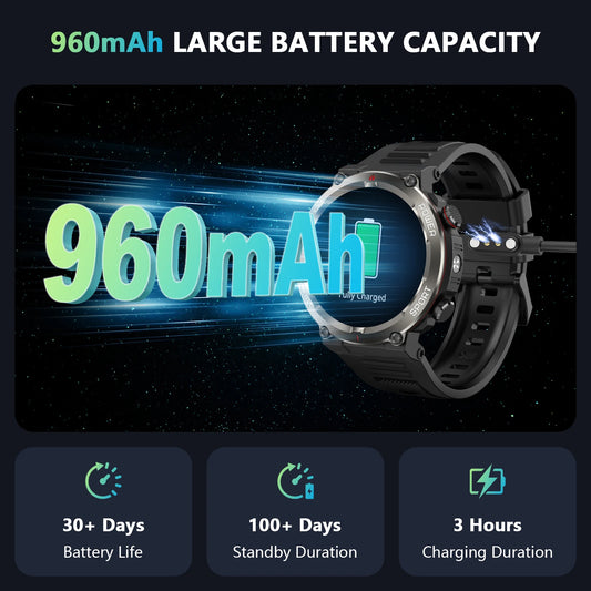 Blackview New IP68 Waterproof Smart Watch with LED Flashlight 960mAh Battery Life Bluetooth Call Outdoor Watches for Man Woman