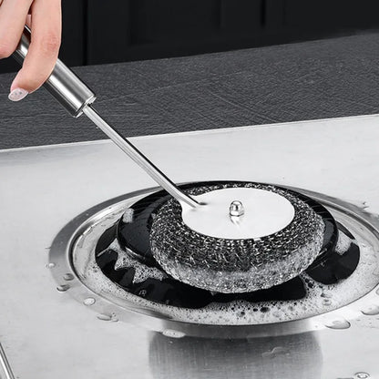 20/1Pcs Cleaning Brush Long Handle Pot Brush Kitchen Pan Pot Dishes Steel Wool Steel Wire Metal Wool Scourer Household Cleaning