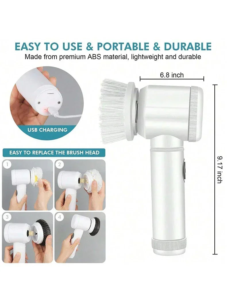 Electric Spin Scrubber Cordless Spin Scrubber with 5 Replaceable Brush Heads