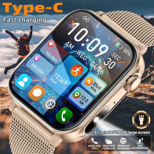 LIGE 1.83" HD Screen Smart Watch Men BT Call type-c Fast Charging New Watches IP67 Waterproof Sports Health Monitor Smartwatches