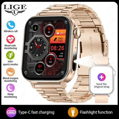 LIGE 1.83" HD Screen Smart Watch Men BT Call type-c Fast Charging New Watches IP67 Waterproof Sports Health Monitor Smartwatches