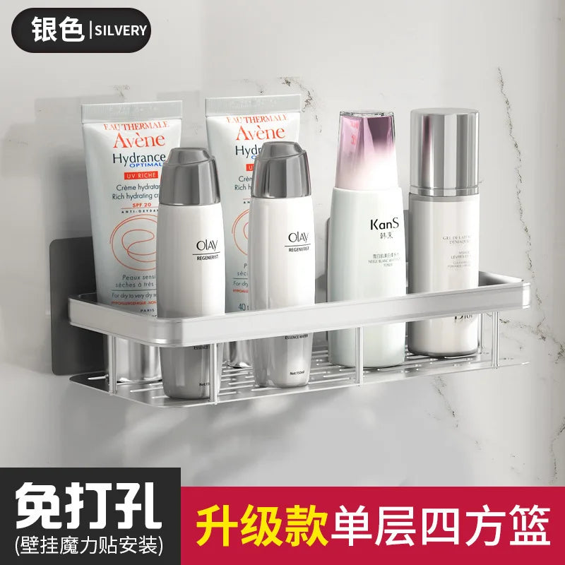Bathroom Basket Suction Cup Wall-Mounted Space Aluminum