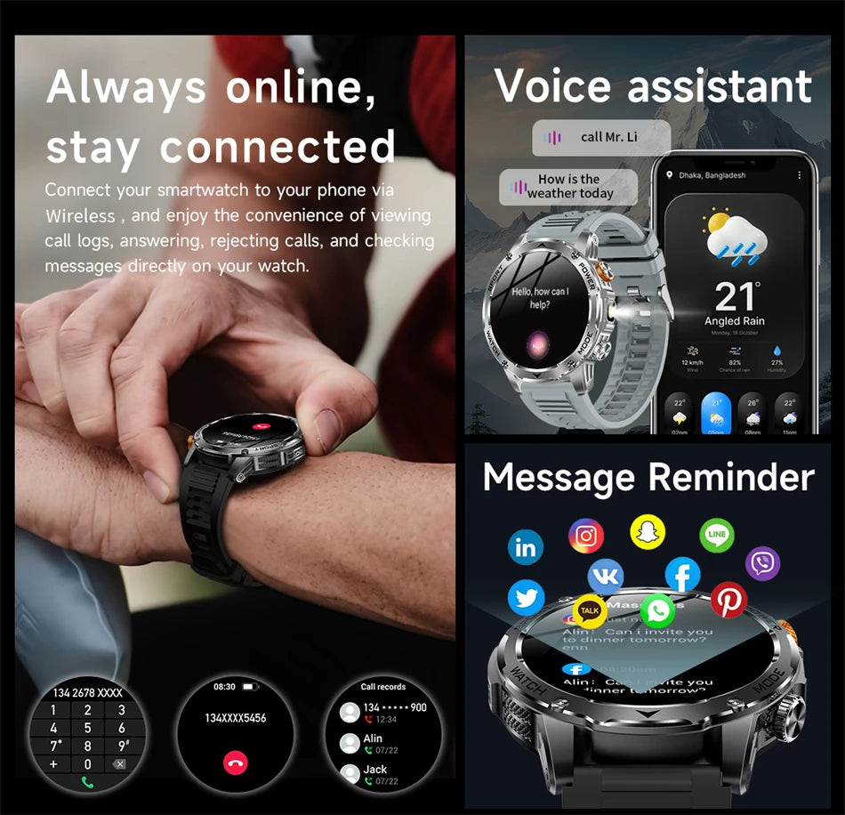 LIGE 2025 New For HUAWEI Xiaomi 1000mah AMOLED Smart Watch Men Sports Fitness LED Flashlight 3ATM Waterproof BT Call Smartwatch