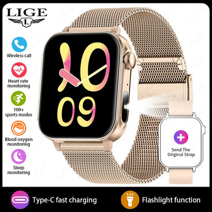 LIGE 1.83" HD Screen Smart Watch Men BT Call type-c Fast Charging New Watches IP67 Waterproof Sports Health Monitor Smartwatches