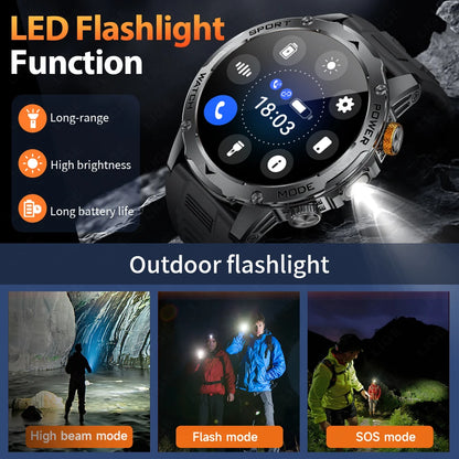 LIGE 2025 New For HUAWEI Xiaomi 1000mah AMOLED Smart Watch Men Sports Fitness LED Flashlight 3ATM Waterproof BT Call Smartwatch