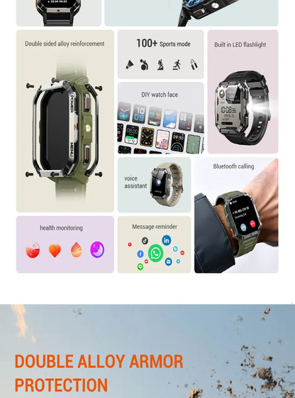 Blackview 2025 New Outdoor Smartwatch 900mAh W70 Pro 2.01'' TFT HD Screen Waterproof Men Watches with Emergency Lighting Compass
