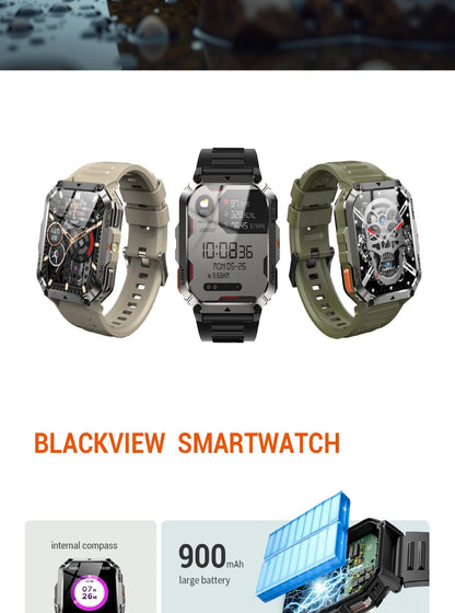 Blackview 2025 New Outdoor Smartwatch 900mAh W70 Pro 2.01'' TFT HD Screen Waterproof Men Watches with Emergency Lighting Compass