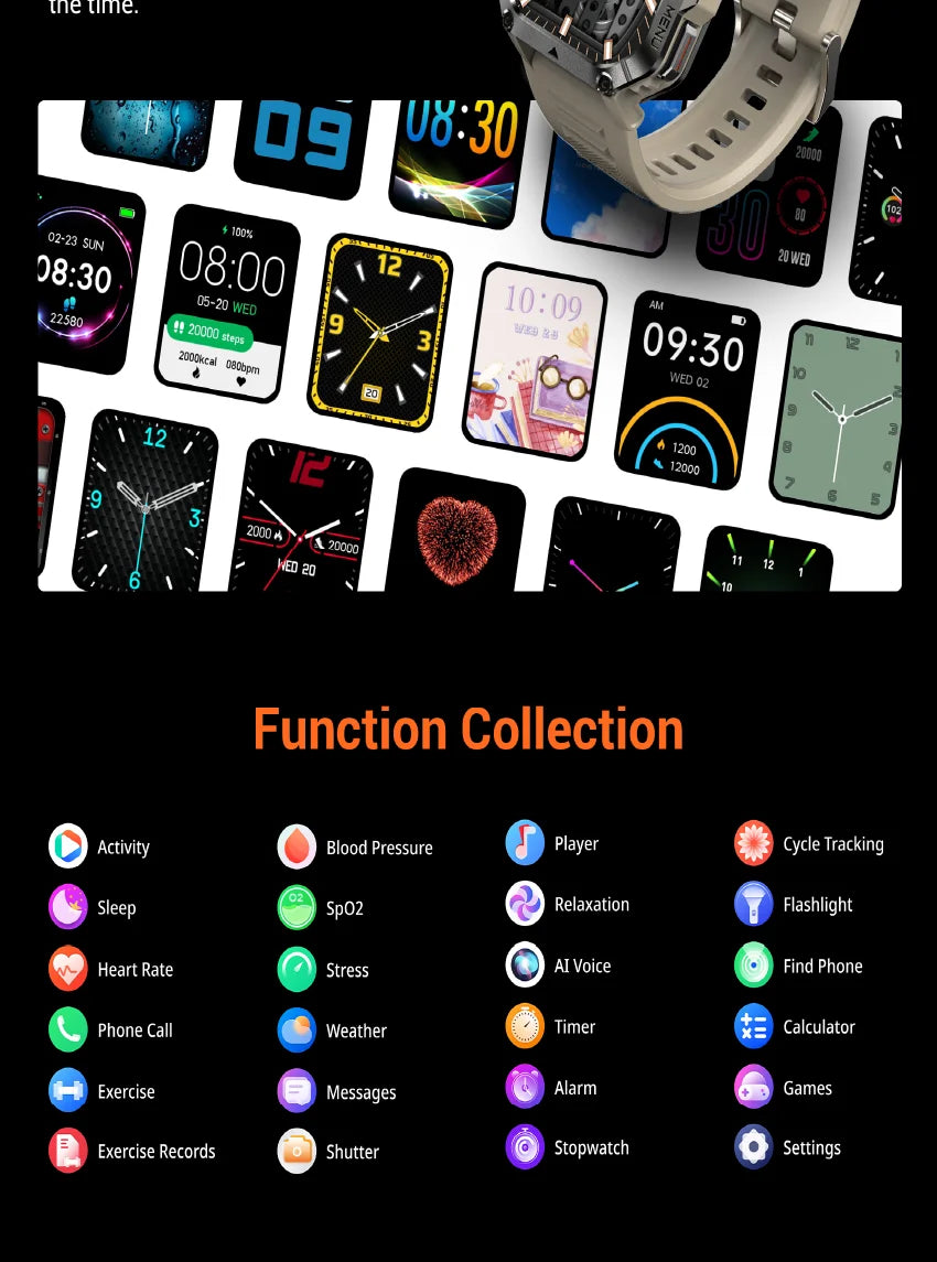 Blackview 2025 New Outdoor Smartwatch 900mAh W70 Pro 2.01'' TFT HD Screen Waterproof Men Watches with Emergency Lighting Compass