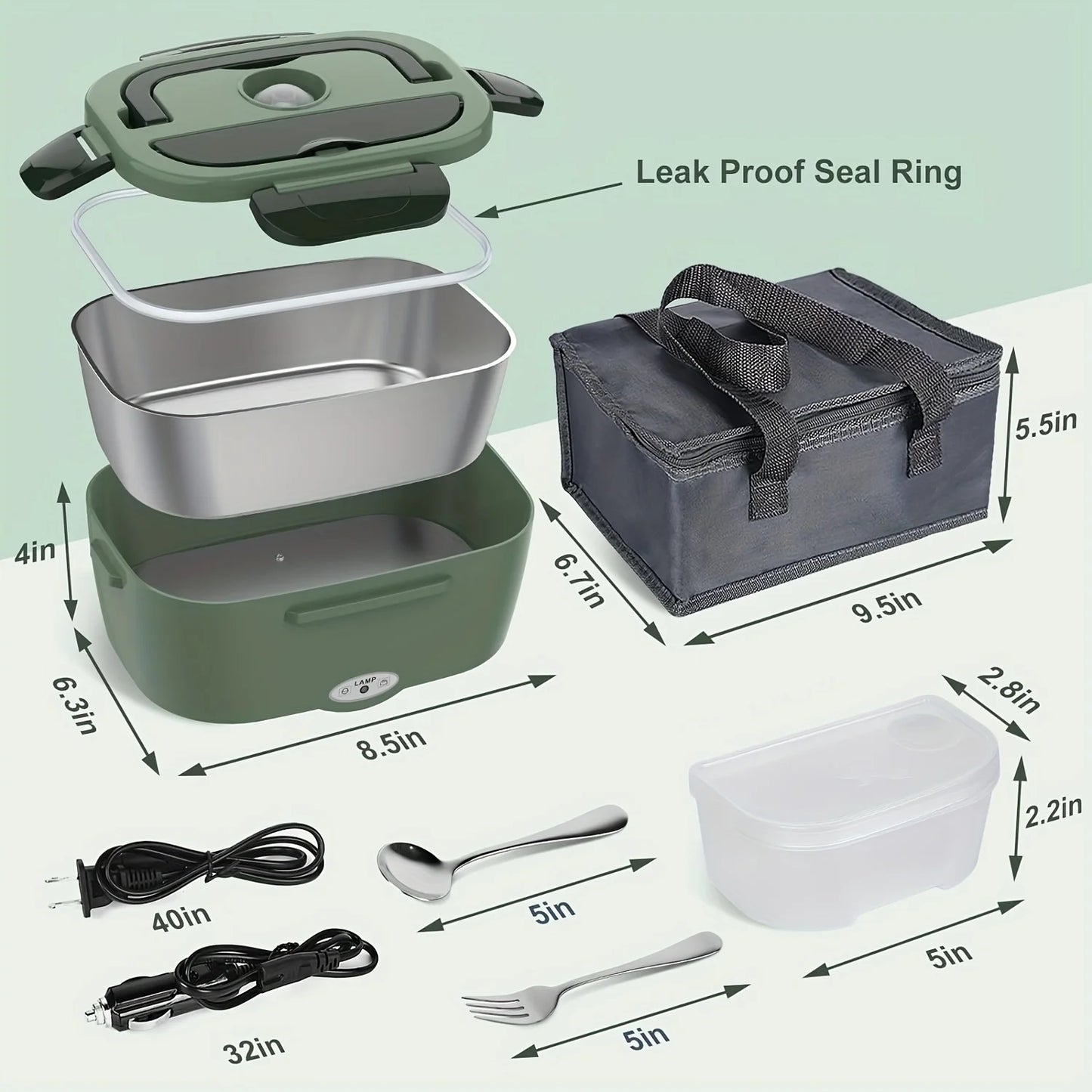 1.5 L 60W Electric Lunch Box Food Warmer Portable Food Heater