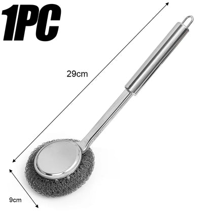 20/1Pcs Cleaning Brush Long Handle Pot Brush Kitchen Pan Pot Dishes Steel Wool Steel Wire Metal Wool Scourer Household Cleaning