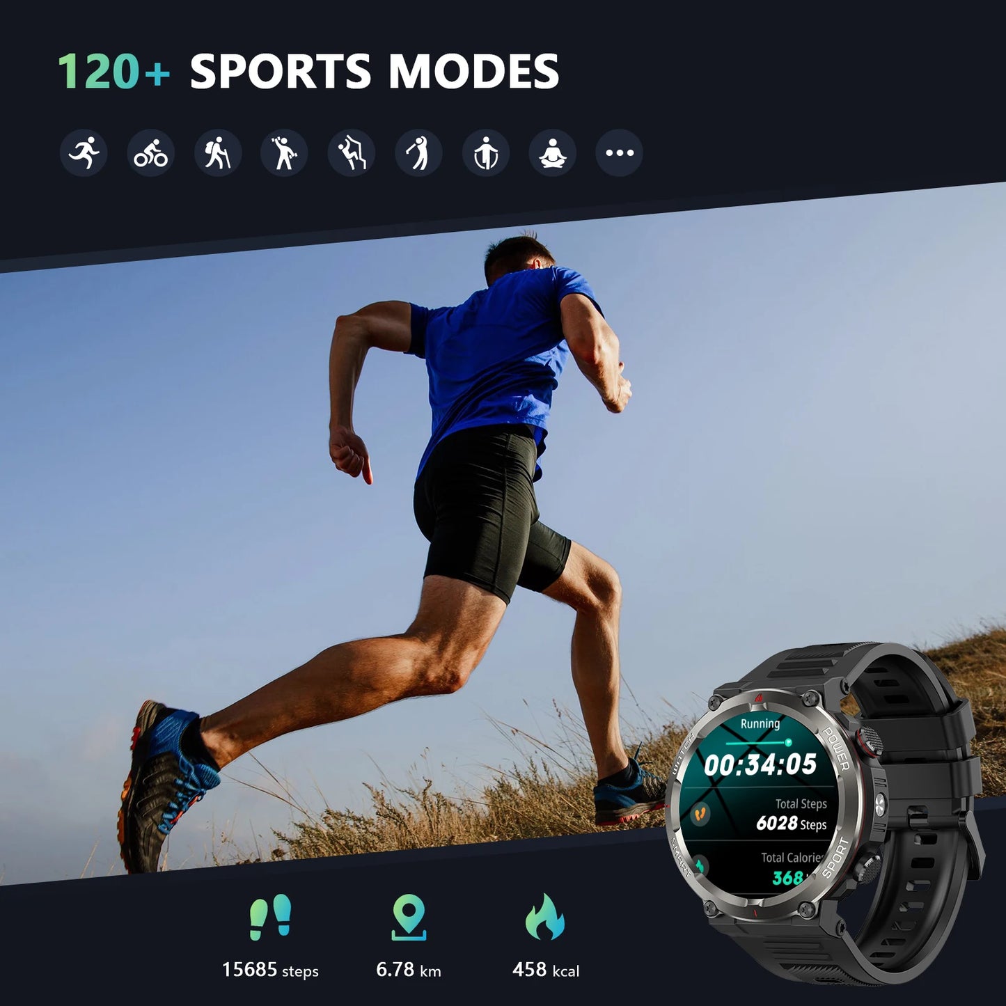 Blackview New IP68 Waterproof Smart Watch with LED Flashlight 960mAh Battery Life Bluetooth Call Outdoor Watches for Man Woman