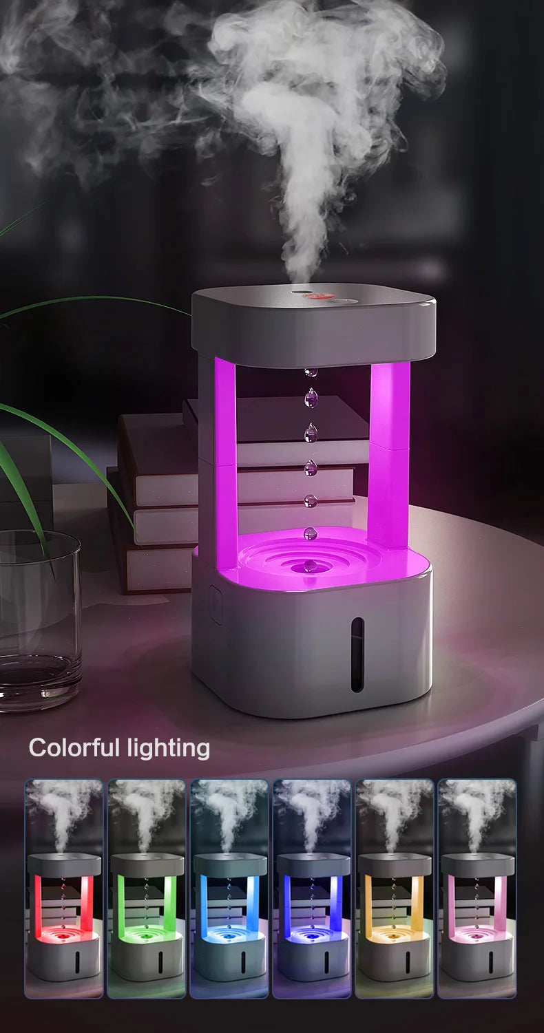 Anti-Gravity Drip Humidifier, LED Colorful Night Light Remote Control
