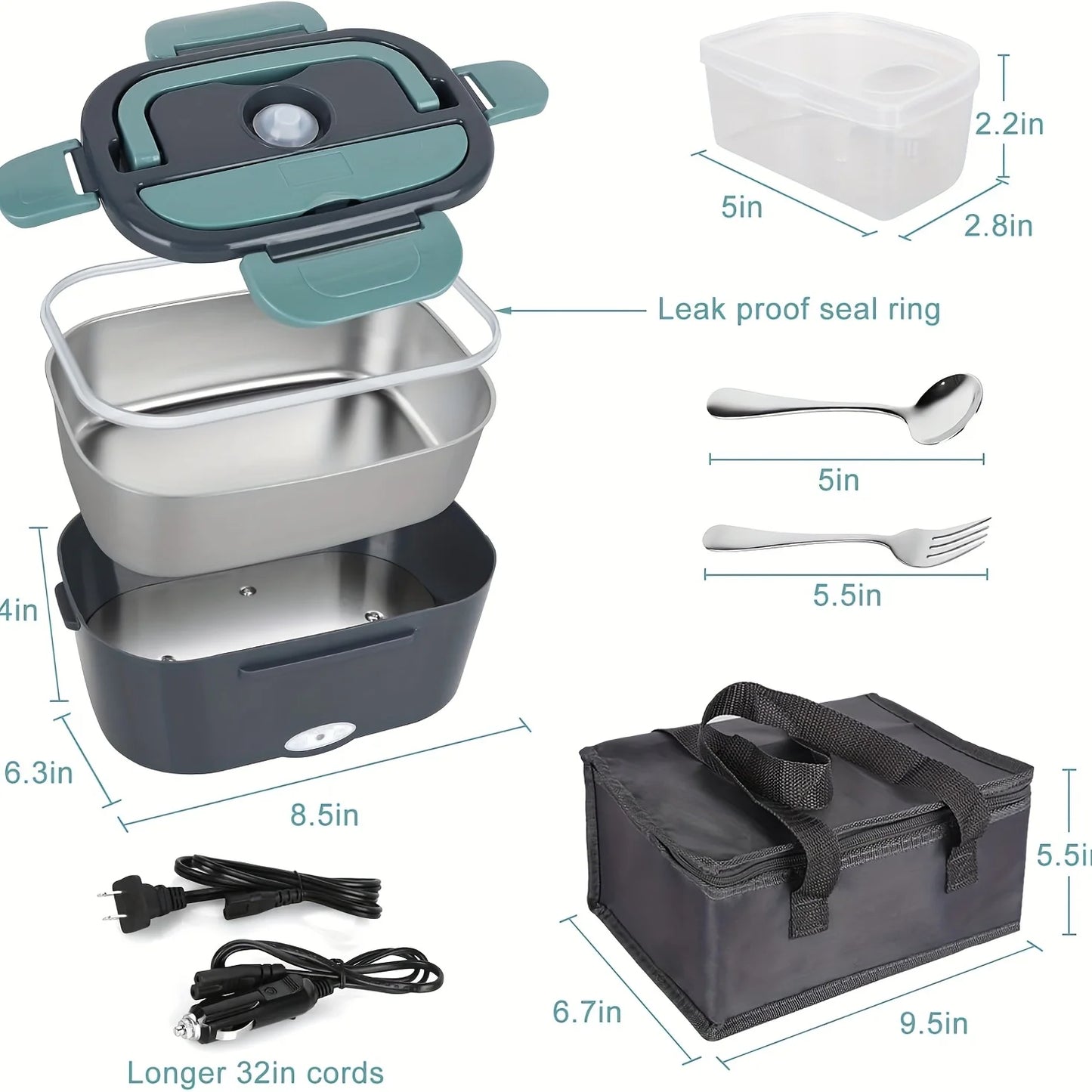 1.5 L 60W Electric Lunch Box Food Warmer Portable Food Heater