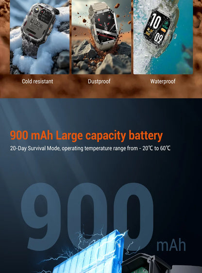Blackview 2025 New Outdoor Smartwatch 900mAh W70 Pro 2.01'' TFT HD Screen Waterproof Men Watches with Emergency Lighting Compass