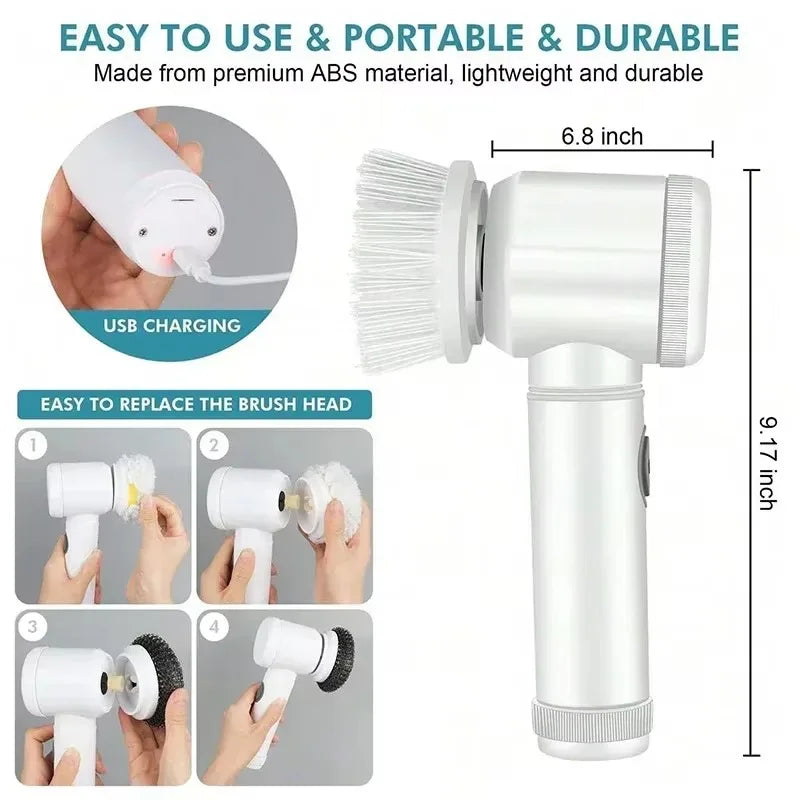Electric Spin Scrubber Cordless Spin Scrubber with 5 Replaceable Brush Heads