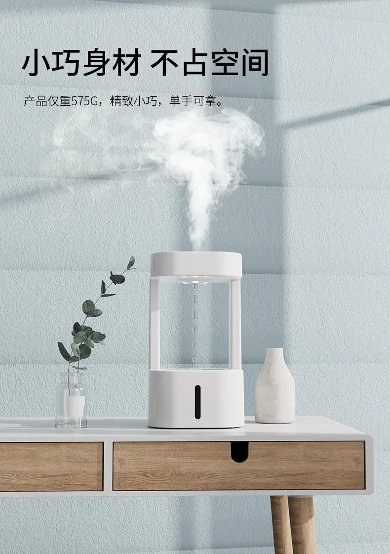 Anti-Gravity Drip Humidifier, LED Colorful Night Light Remote Control