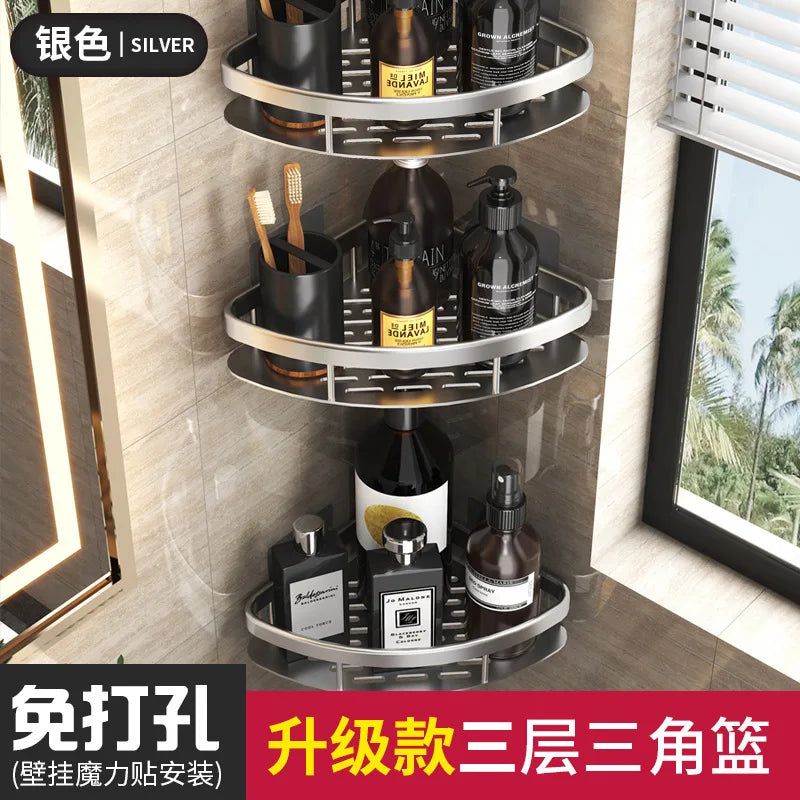Bathroom Basket Suction Cup Wall-Mounted Space Aluminum