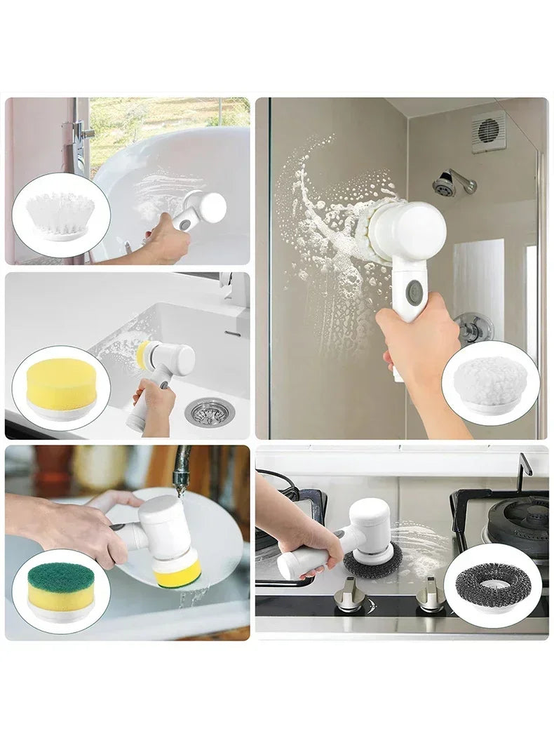 Electric Spin Scrubber Cordless Spin Scrubber with 5 Replaceable Brush Heads