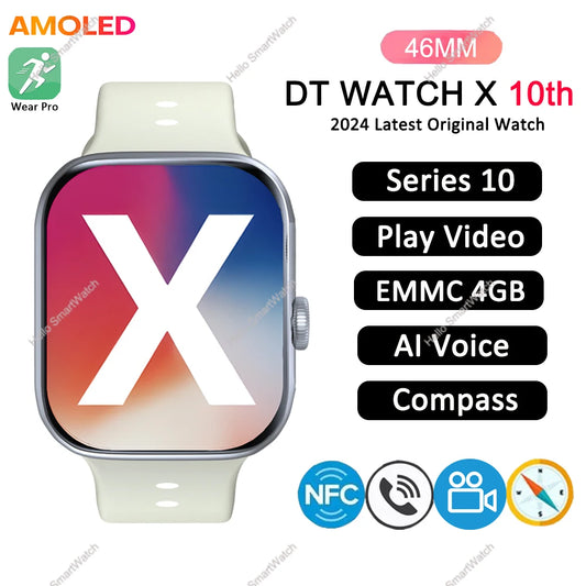 DT Watch X 10th Upgrade 2025 SmartWatch AMOLED 4GB Men Women NFC ChatGPT Compass Video Gesture 3D Vision Watch For Android l0S