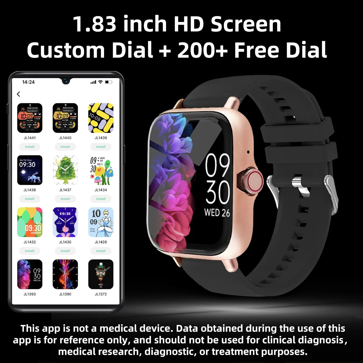 Men Women Smart Watch 1.83'' Waterproof  Fitness Sports Watch Answer Call Sleep Sport Pedometer Information Alerts Smartwatch