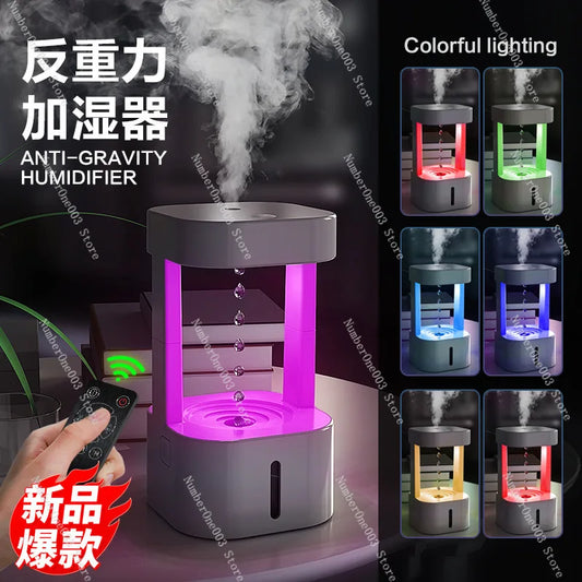 Anti-Gravity Drip Humidifier, LED Colorful Night Light Remote Control